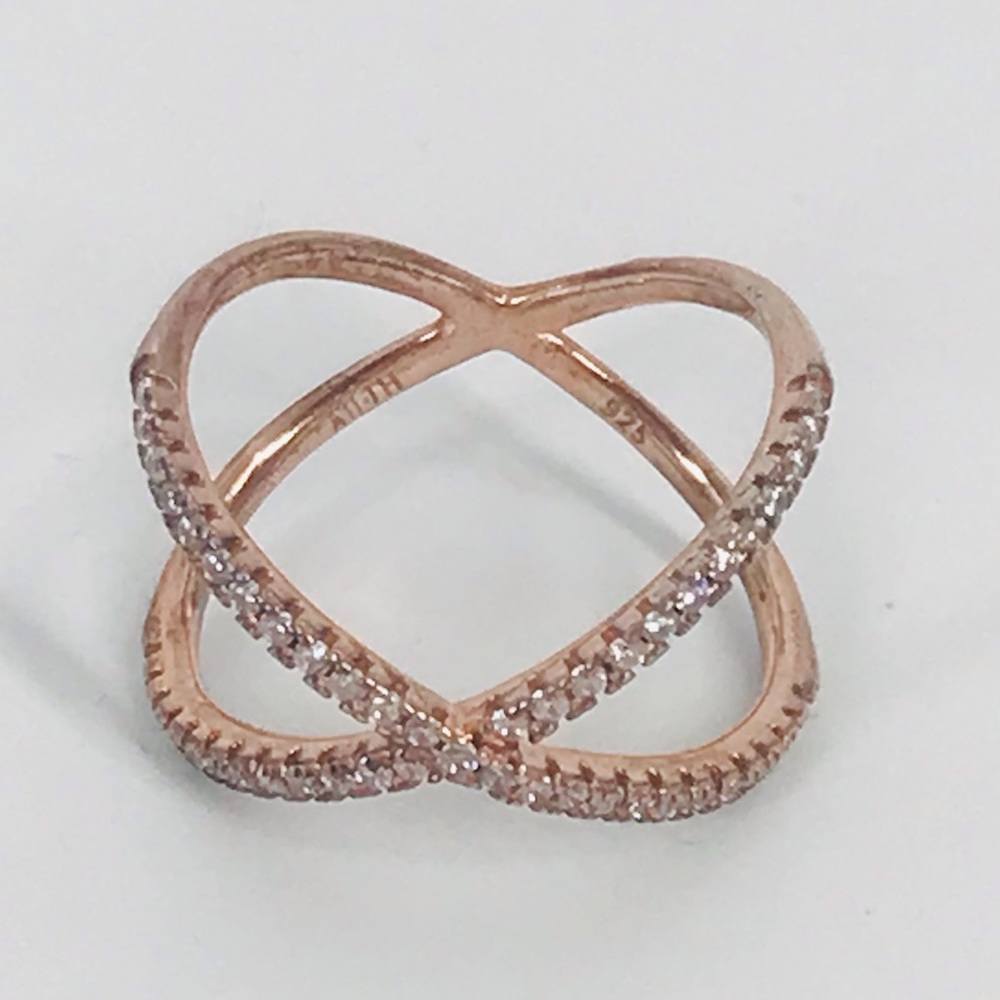 3/$15 ATI TH Sterling Silver Rose Gold Plated CZ Ring Intertwined Double Band
